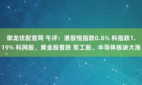 御龙优配官网 午评：港股恒指跌0.8% 科指跌1.19% 科网股、黄金股普跌 军工股、半导体板块大涨